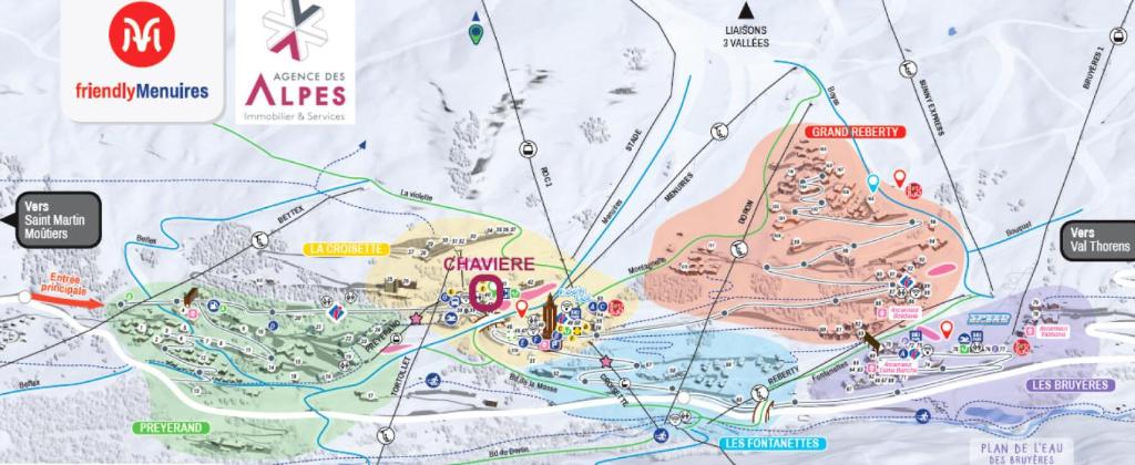 a map of the amusement park at Résidence Chaviere - Studio pour 2 Personnes 034 in Les Menuires