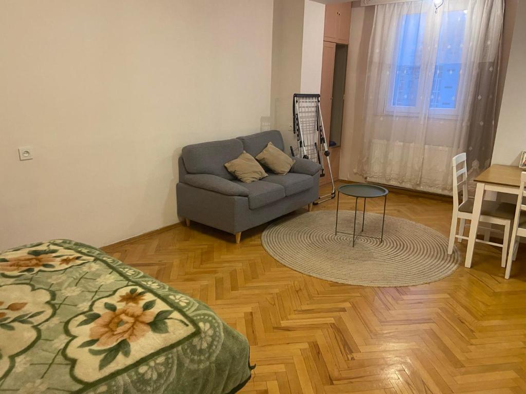 a living room with a couch and a table at Шотико Квартира in Tbilisi City