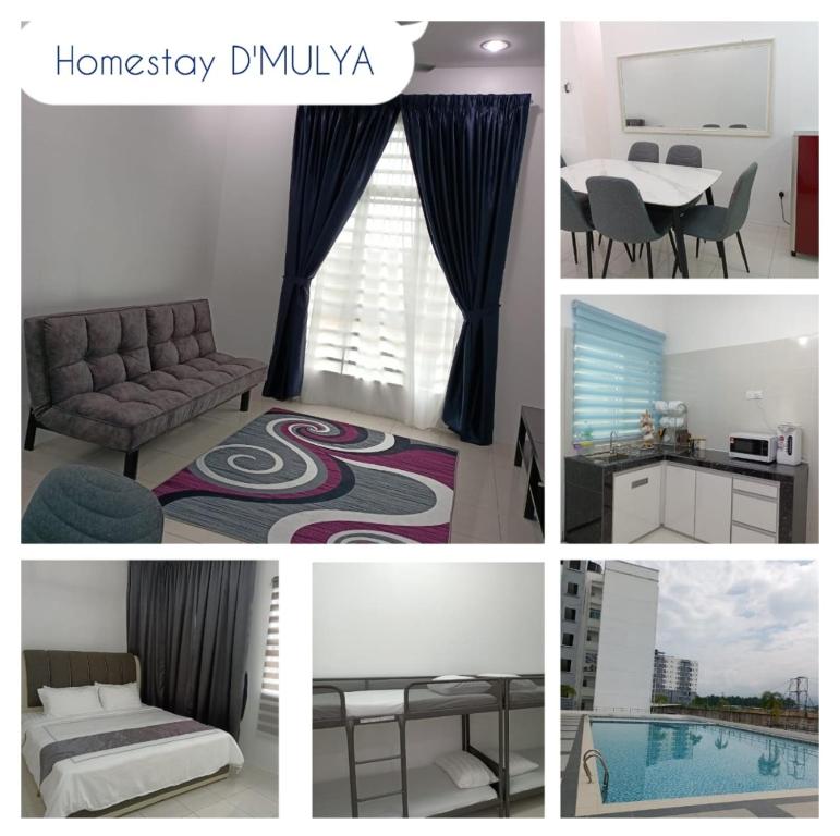 a collage of photos of a homey living room at D'Mulya Homestay in Chemor