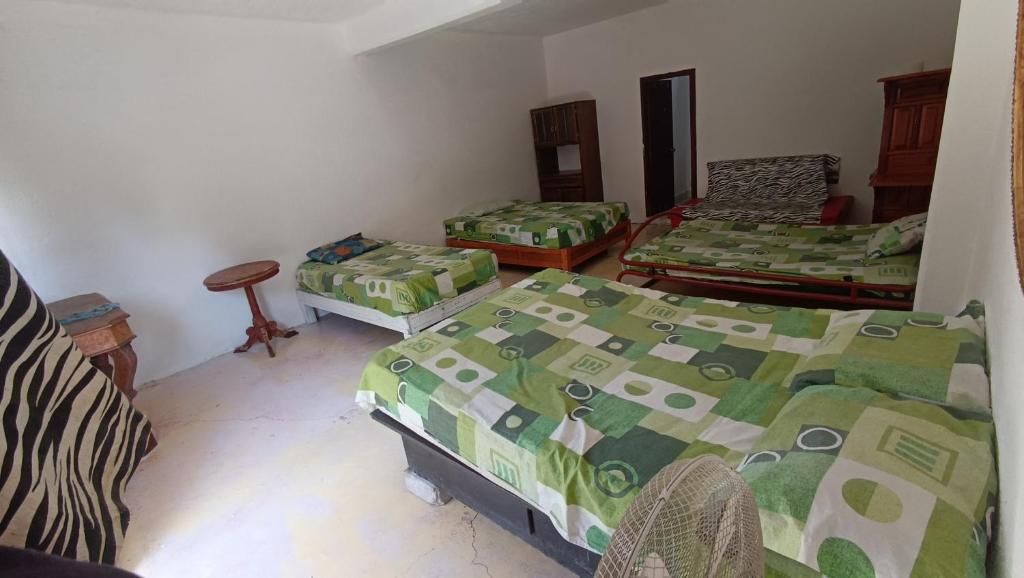 Habitación con 2 camas y 2 sillas en Casa la jungla, en Miacatlán