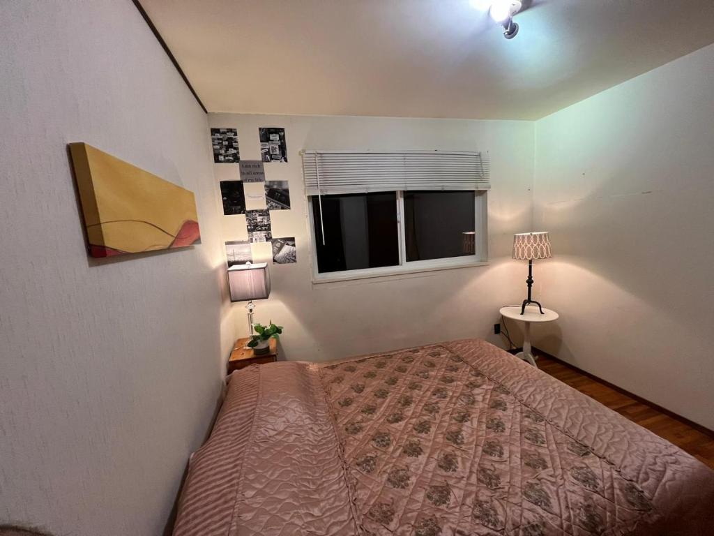 a bedroom with a large bed and a window at Cozy Double Room with a Garden and a Patio in Delta