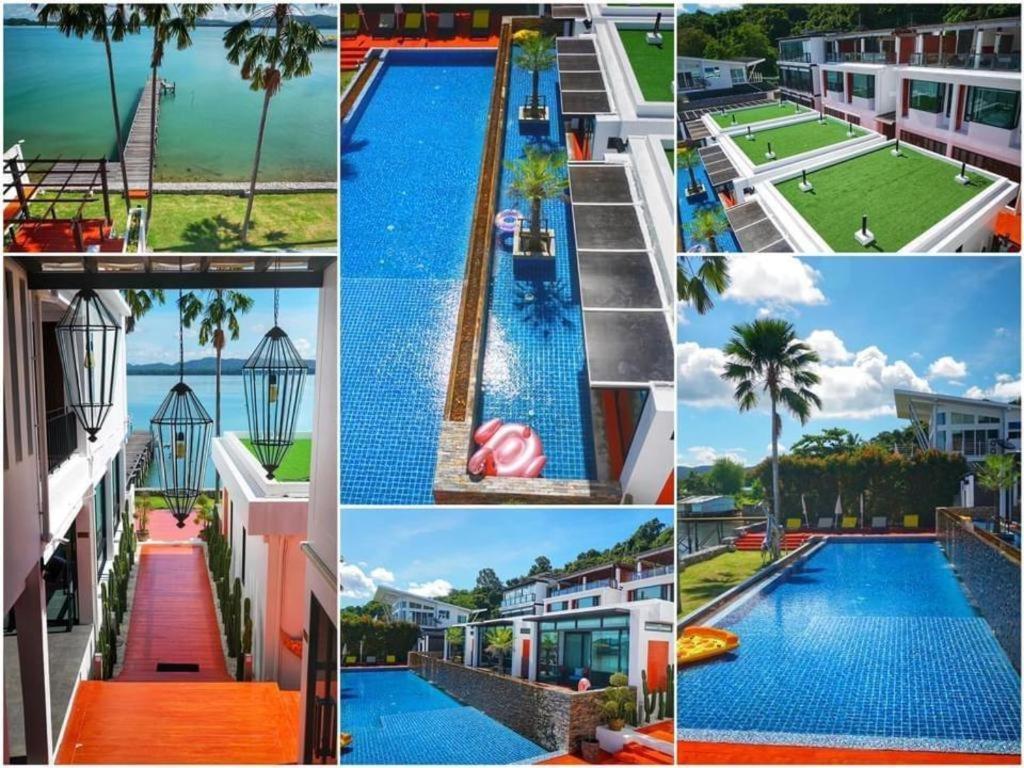 een collage van foto's van een zwembad bij AT Kung Kra baen Hotel and Residence in Ban Nong Nam Khao
