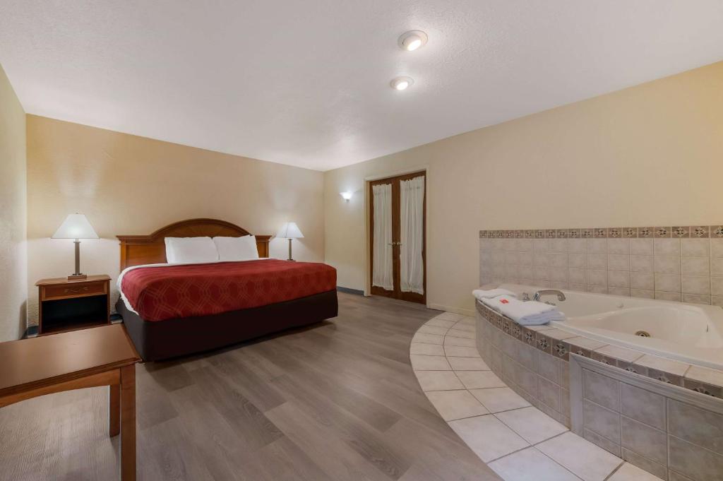 a hotel room with a bed and a bath tub at Baymont by Wyndham Iron Mountain in Iron Mountain