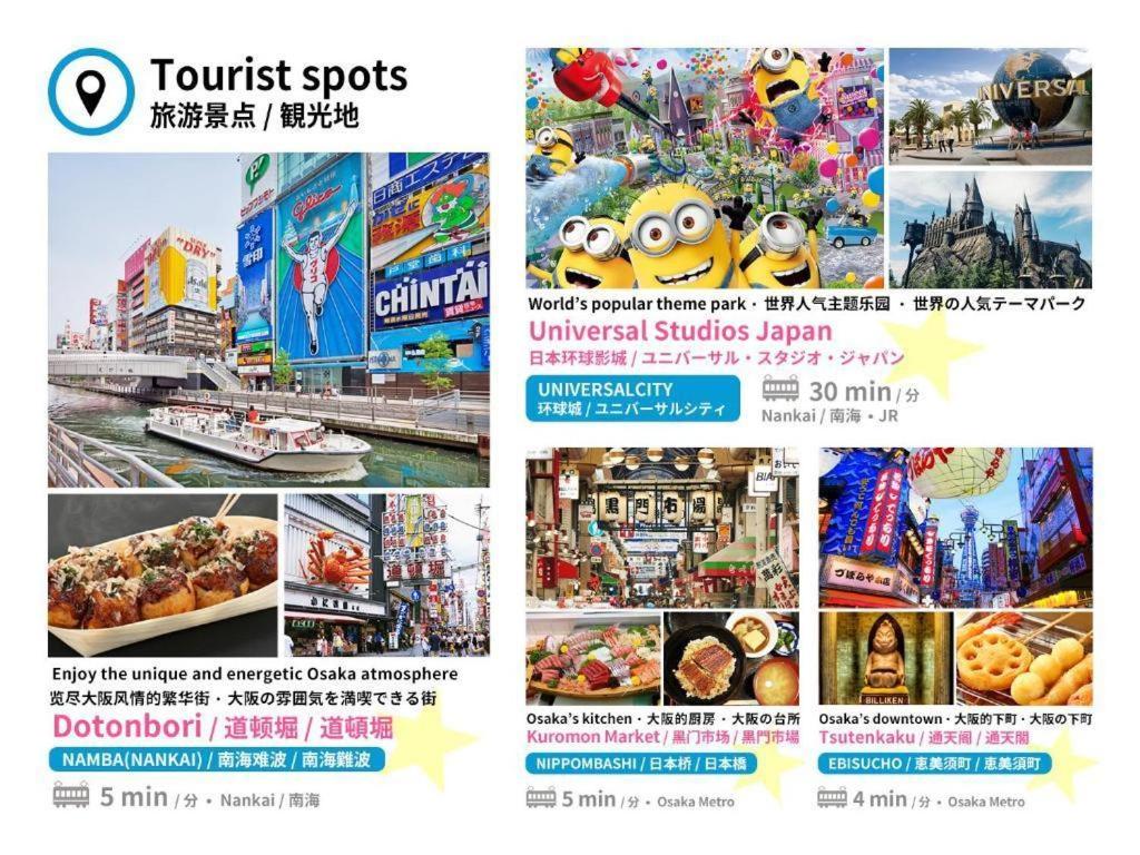 a collage of different pictures of different attractions at Bijou Suites Will in Osaka