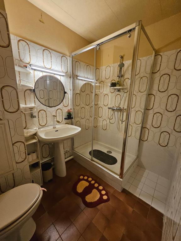e bagno con doccia, servizi igienici e lavandino. di Belle Chambre a Créteil