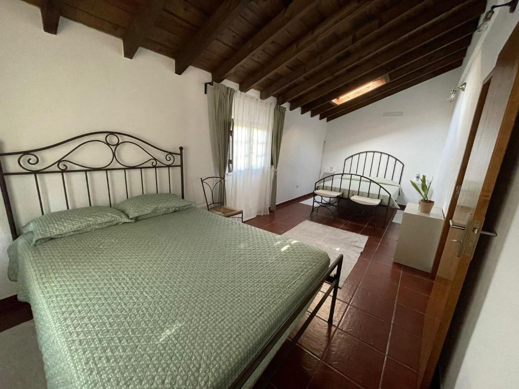 a bedroom with a green bed in a room at Quinta da Fé 