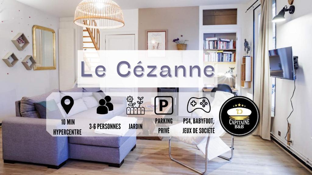 - un salon avec un canapé et un panneau indiquant la crème glacée dans l'établissement Le Cézanne - Jardin - Parking - Babyfoot - Centre-ville, à Troyes