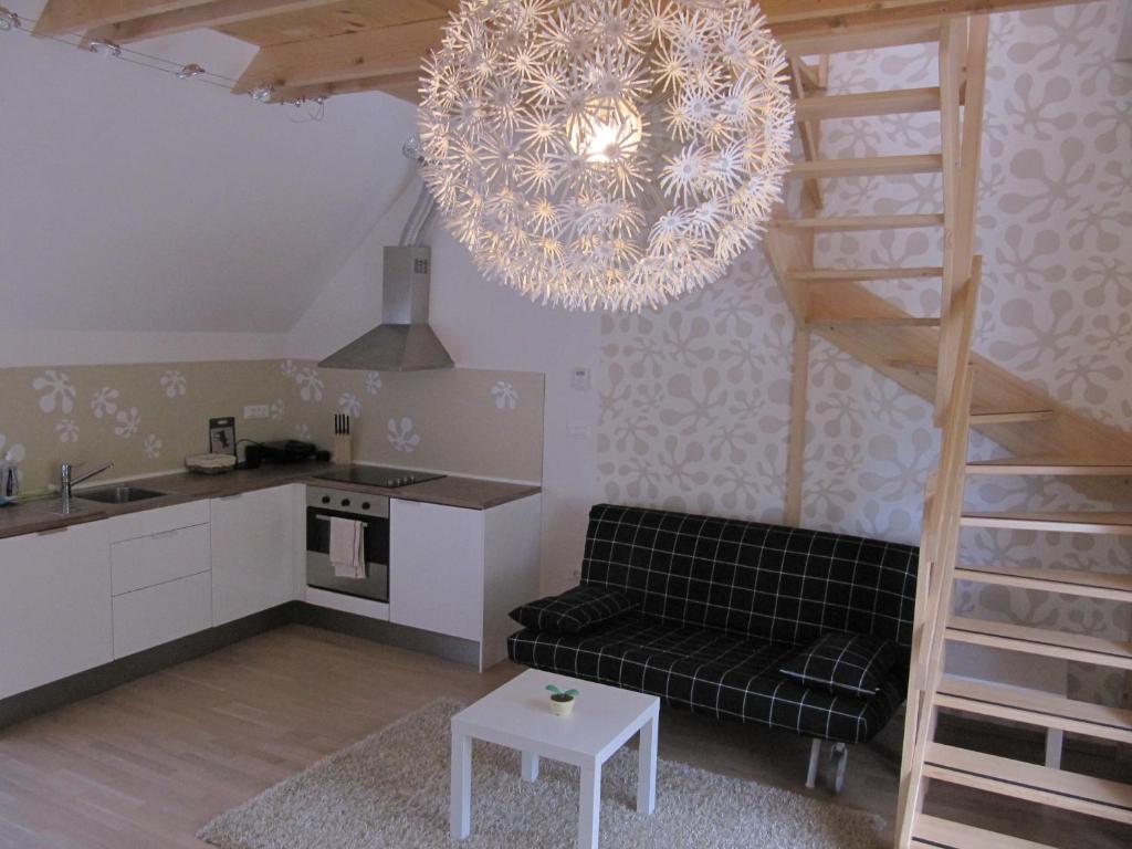Kuchyň nebo kuchyňský kout v ubytování Apartments Supermjau