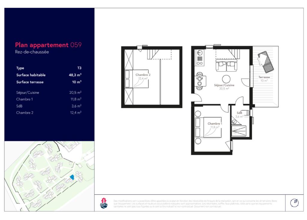 a floor plan of a condo and a plan of aominium at T3 Picchiarini, Clim, piscines, resto, 5' plages in Lecci