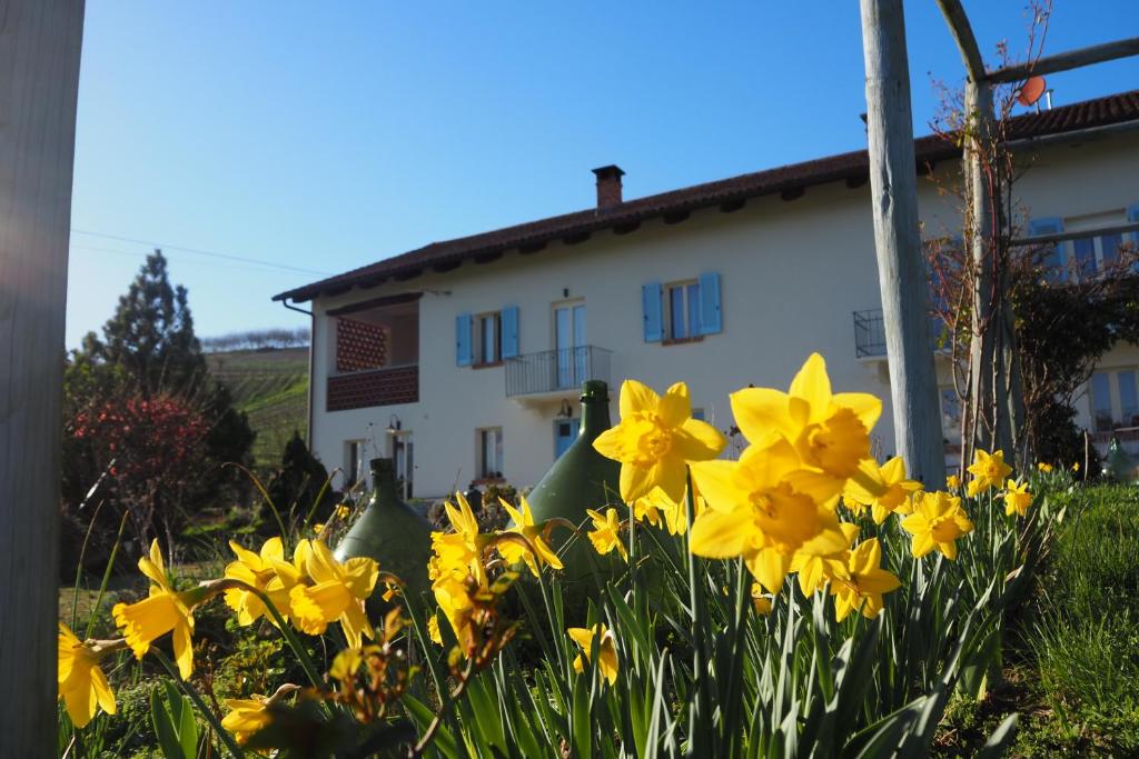 un campo de flores amarillas delante de una casa en Casa del Roseto, en Belveglio