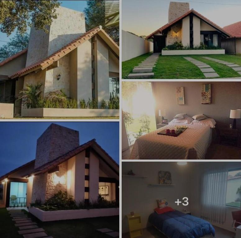 un collage di quattro foto di una casa di Hermosa casa para vacacionar a Santa Cruz de la Sierra