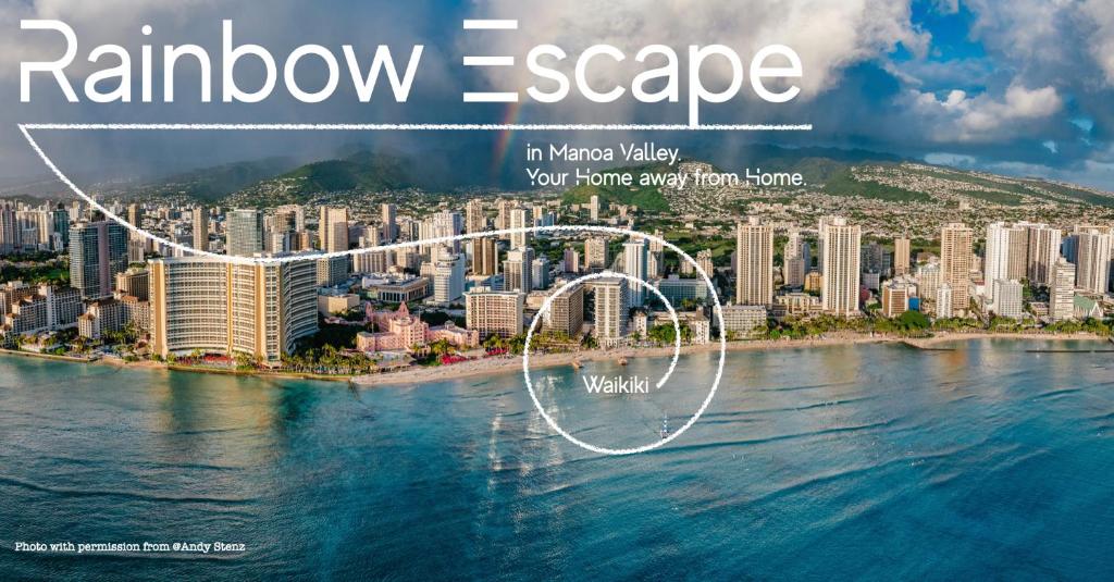 een weergave van de regenboog ontsnapping in waikikiiki stad uw toekomstige app bij Rainbow Escape & Bungalow in Honolulu