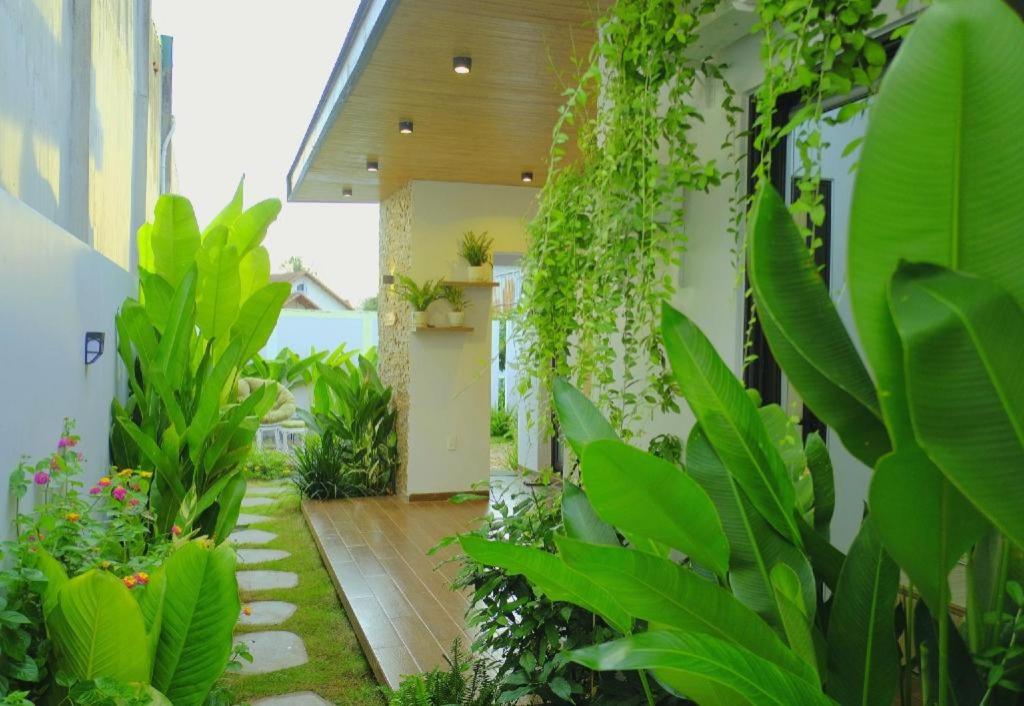 ogród z zielonymi roślinami na boku budynku w obiekcie Nha Trong Pho - The Chilling House w mieście Buôn Alê (1)