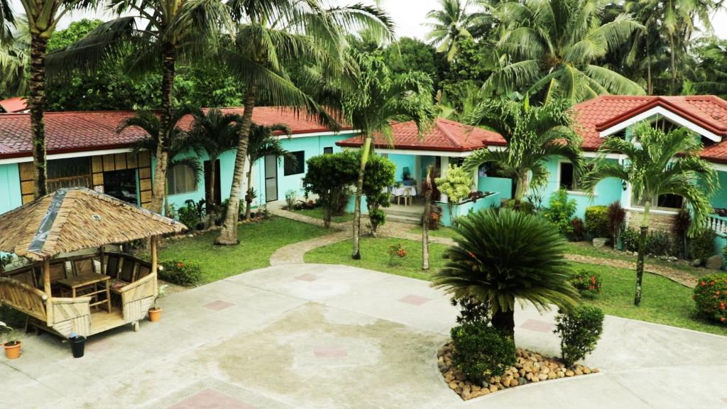 z góry widok na dom z palmami w obiekcie L&L Beach Resort w mieście Pandan