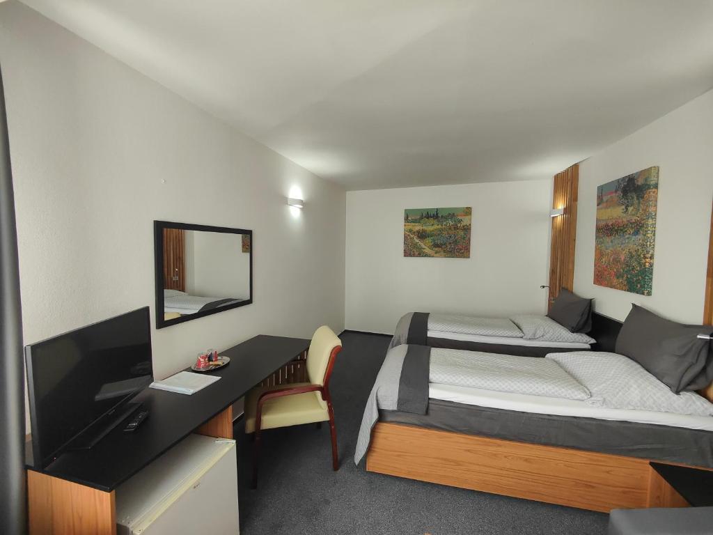 Televiisor ja/või meelelahutuskeskus majutusasutuses Hotel P7