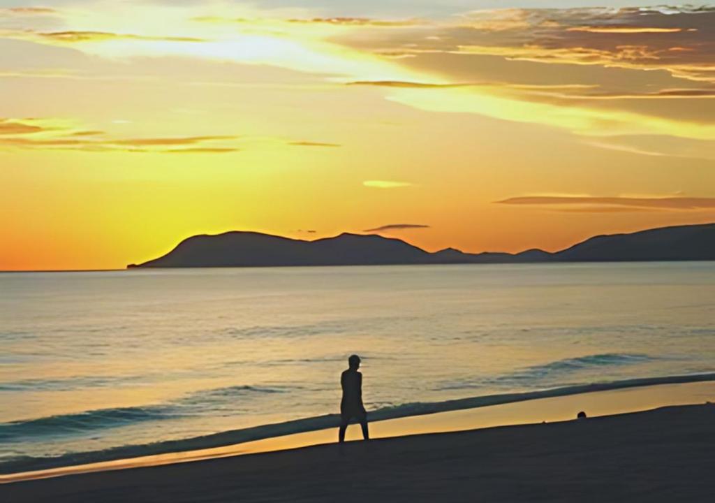 a man walking on the beach at sunset at Great Northern Beach House in Yorkeys Knob