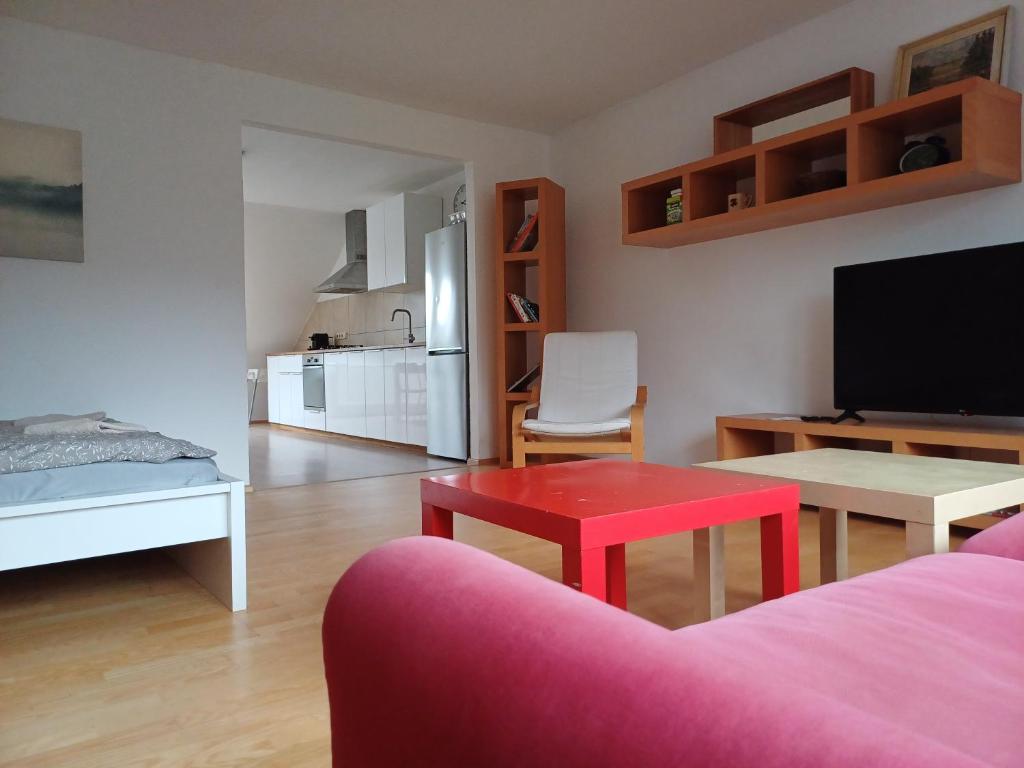 Telewizja i/lub zestaw kina domowego w obiekcie Apartmán Dvořák 194 pod Svatou horou