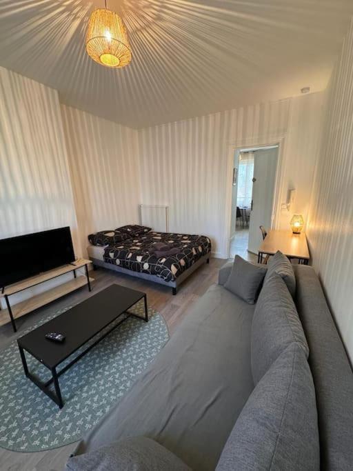 un salon avec un canapé et un lit dans l'établissement L'Eco Studio, au Havre