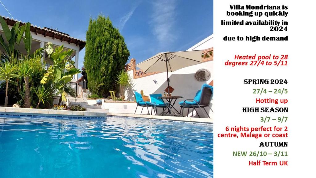 ein Flyer für eine Villa mit einem Pool in der Unterkunft Villa Mondriana in Mondrón