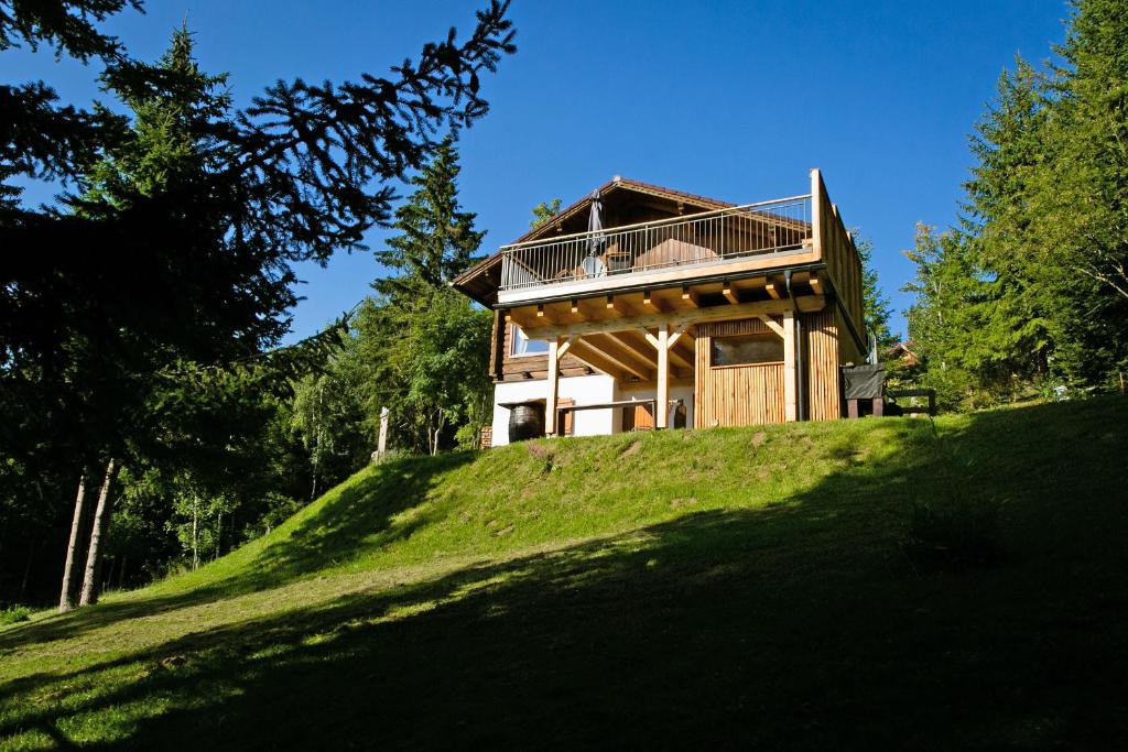 ein Haus auf einem Grashügel in der Unterkunft Almliesl STEF-633 in Sankt Stefan im Lavanttal