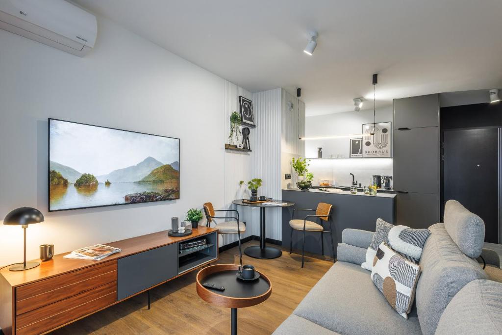 TV a/nebo společenská místnost v ubytování Emihouse Riverside Apartments