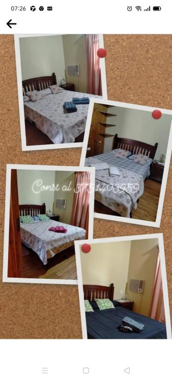 eine Collage mit Bildern eines Bettes in einem Zimmer in der Unterkunft APART BLANCA in Eldorado