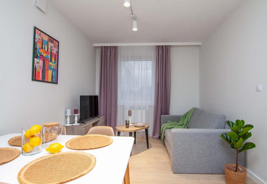 sala de estar con sofá y mesa en Apartament Mały Książę, en Chełm