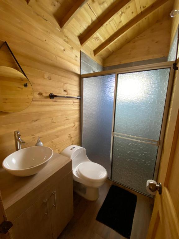 Koupelna v ubytování Altozano Cabañas