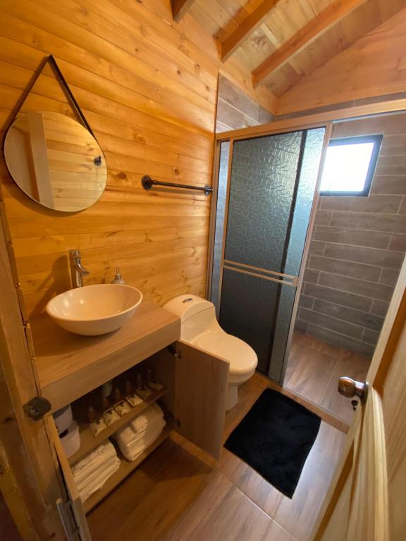 Koupelna v ubytování Altozano Cabañas