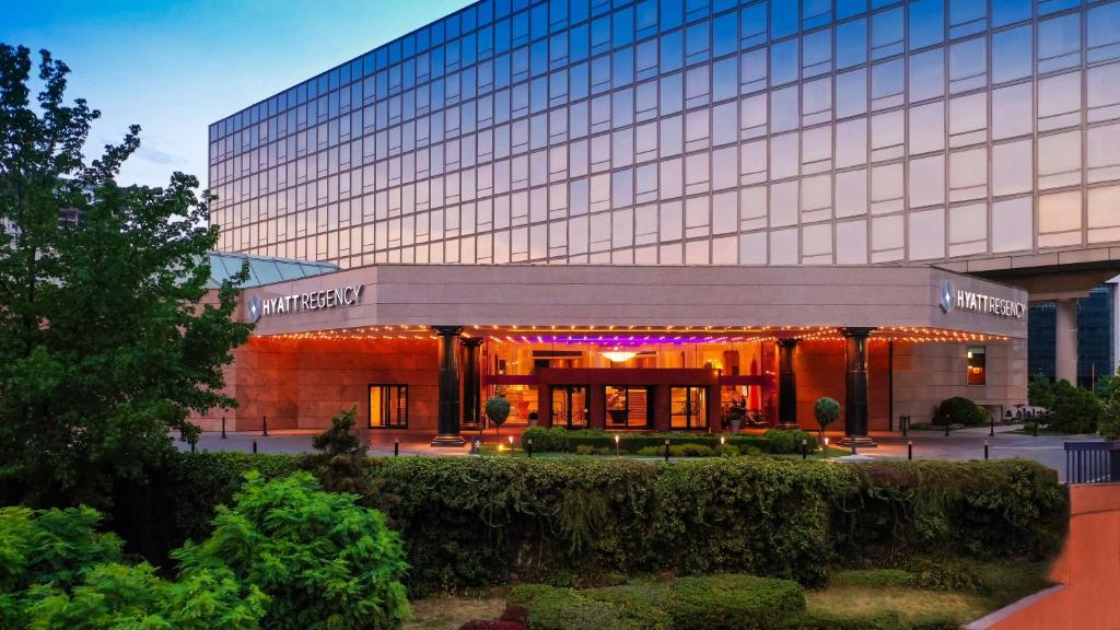 a building in front of a building at Hyatt Regency Belgrade in Belgrade