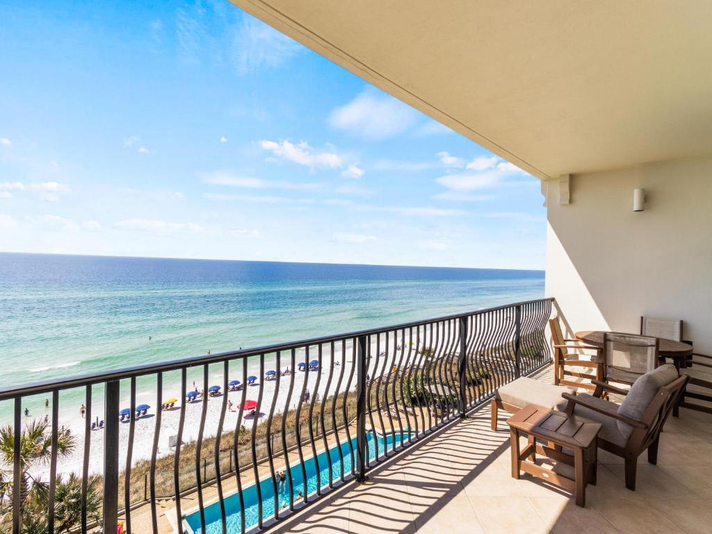 a balcony with a view of the beach at Adagio #401B in Santa Rosa Beach