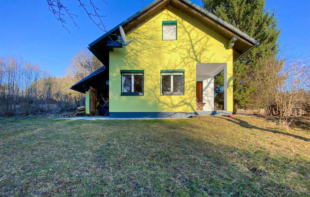 a yellow and green house on a grass field at Amazing Home In Friedberg With Kitchen 