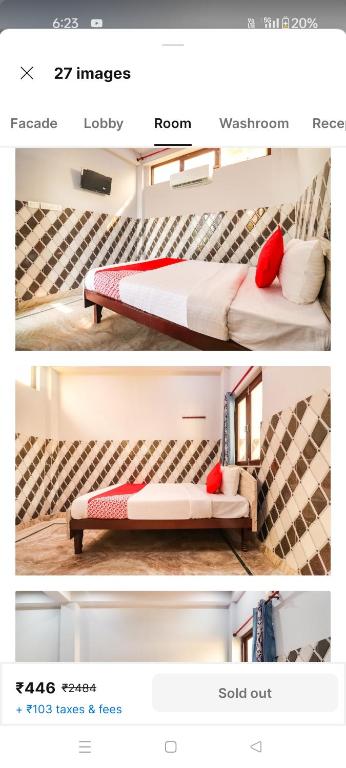 a collage of three pictures of a bed in a room at Aashra inn in Lucknow