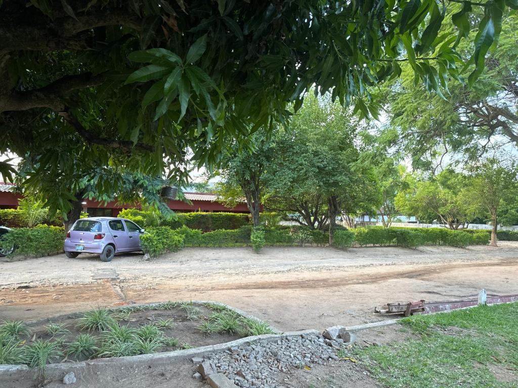 een auto geparkeerd op een parkeerplaats onder een boom bij Casa guida in Manica