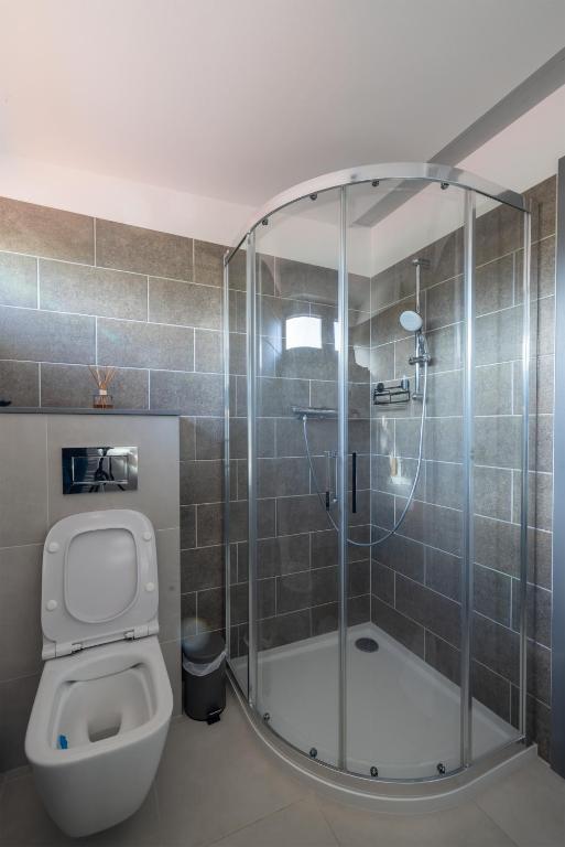 Koupelna v ubytování Apartmány v lomnickém pivovaru