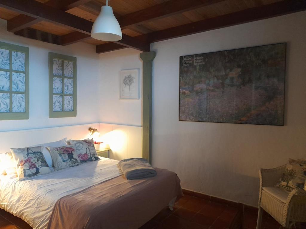 ein Schlafzimmer mit einem Bett in einem Zimmer in der Unterkunft Villa Oliva in Sanlúcar la Mayor