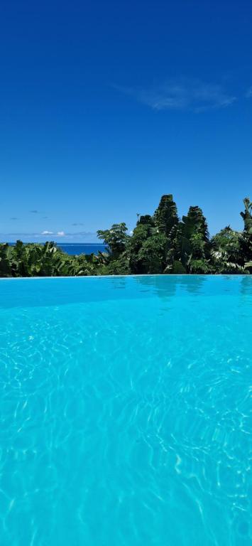 una gran masa de agua azul con árboles en el fondo en La Villa Ankarena Location de villa entière avec piscine privée à débordement sur parc aménagé Wifi TV Plage à 5 minutes à pied en Isla Santa María