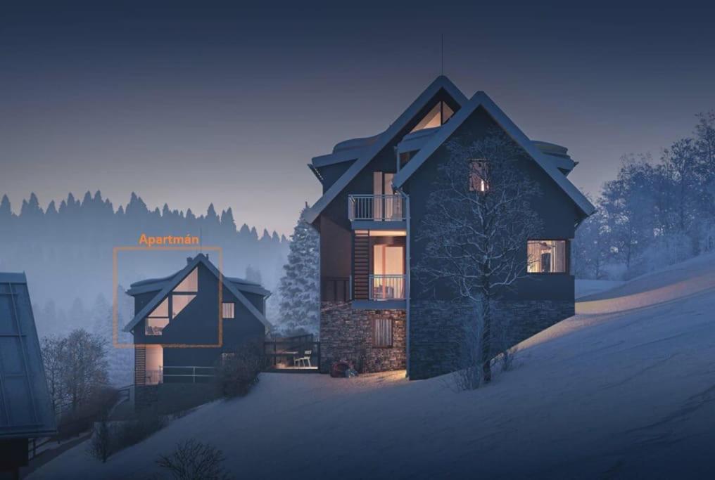 a rendering of a house in the snow w obiekcie Stylový apartmán v Krkonšském národní parku w mieście Semily