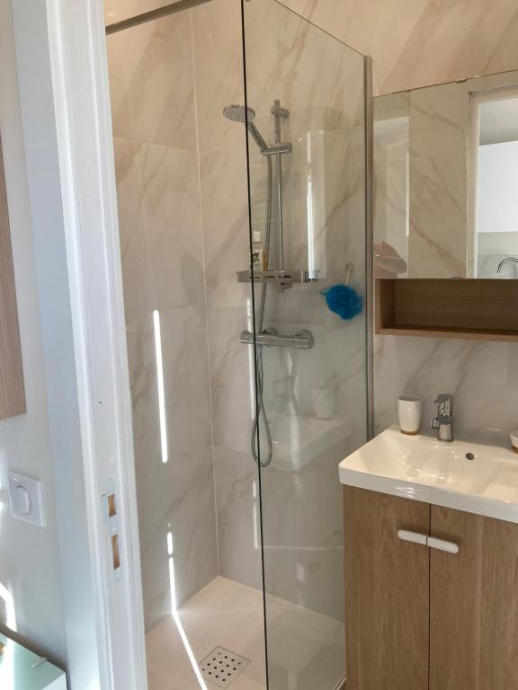 une salle de bain avec douche et lavabo dans l'établissement Studio grasse sud, à Grasse