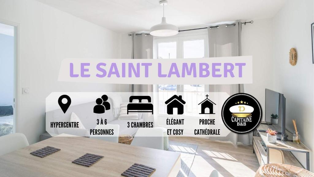 une chambre avec un panneau indiquant le saint lambert dans l'établissement Le St Lambert Proche Cathédrale Parking gratuit, à Troyes