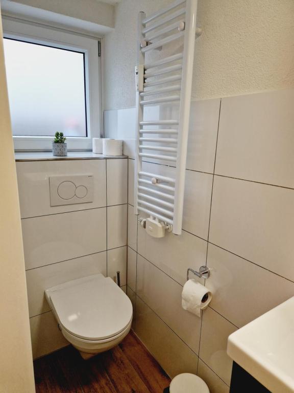 a small bathroom with a toilet and a window at Ferienwohnung Wehra in Wehr