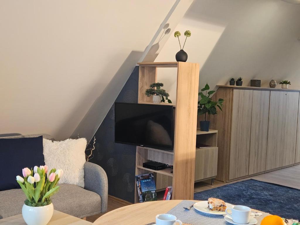 Telewizja i/lub zestaw kina domowego w obiekcie Otium Wellness Apartmanház