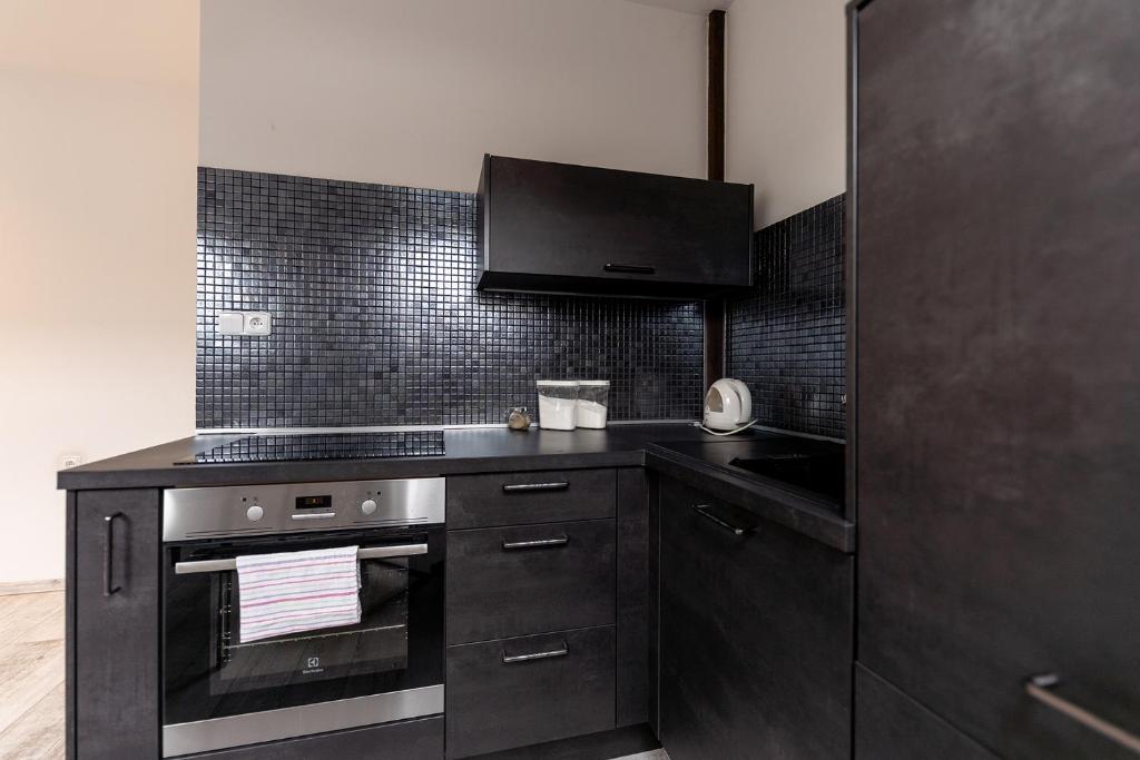 Kuchyň nebo kuchyňský kout v ubytování Apartmány Holiday