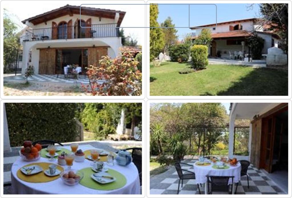 un collage de fotos de una casa con una mesa y una casa en VILLA ELENI, en Khalkoútsion