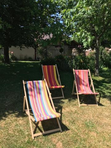 two lawn chairs sitting in the grass in a yard at Sologne des étangs - Bontens in Saint-Viâtre