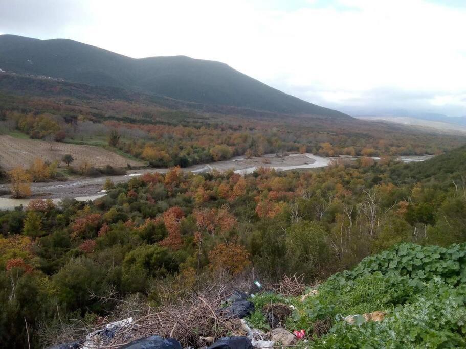 a view of a valley with a river and trees at Dina's House in Leondari