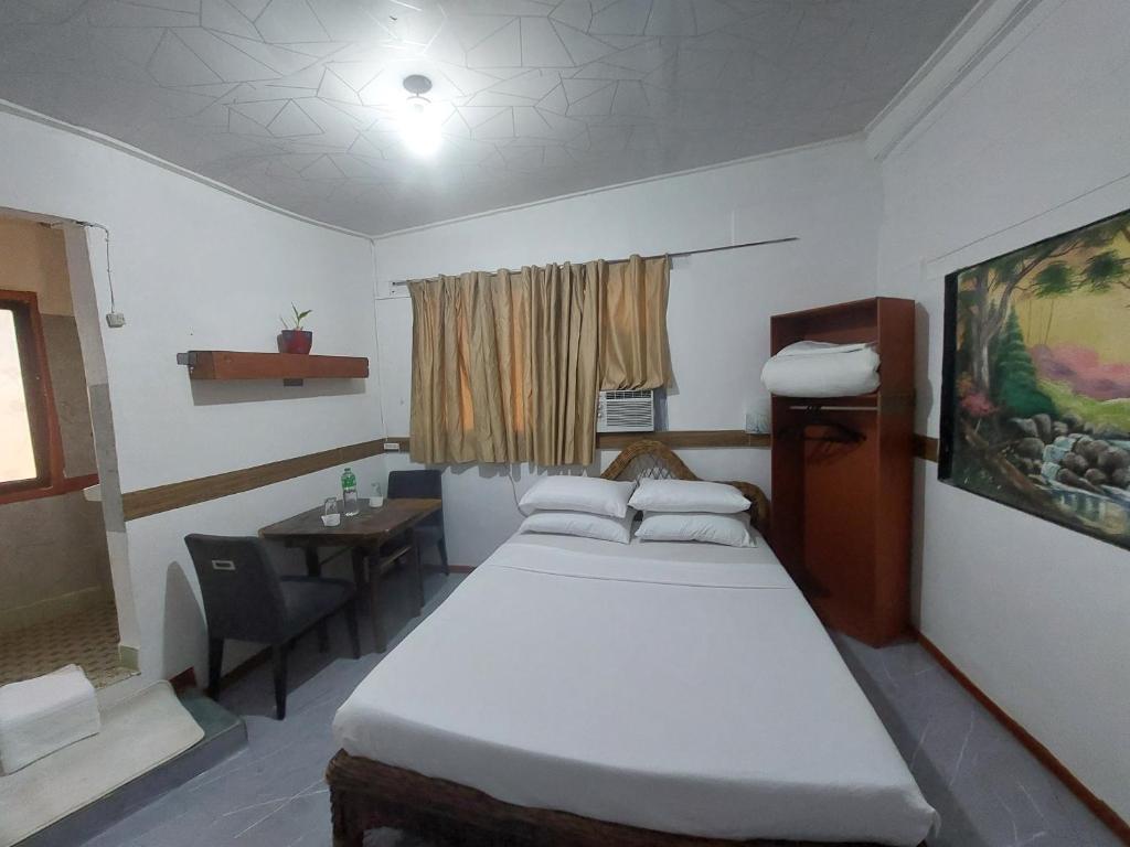 1 Schlafzimmer mit 2 Betten, einem Tisch und einem Schreibtisch in der Unterkunft Larmar bed and breakfast in Puerto Princesa