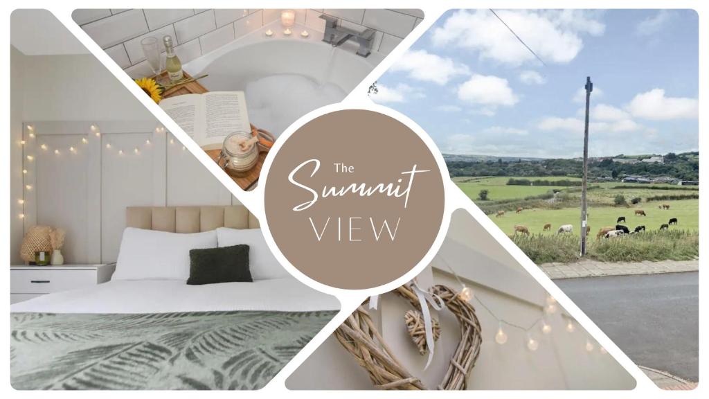 uma colagem de fotografias de um quarto com uma cama em A spacious home from home with spectacular views em Heywood