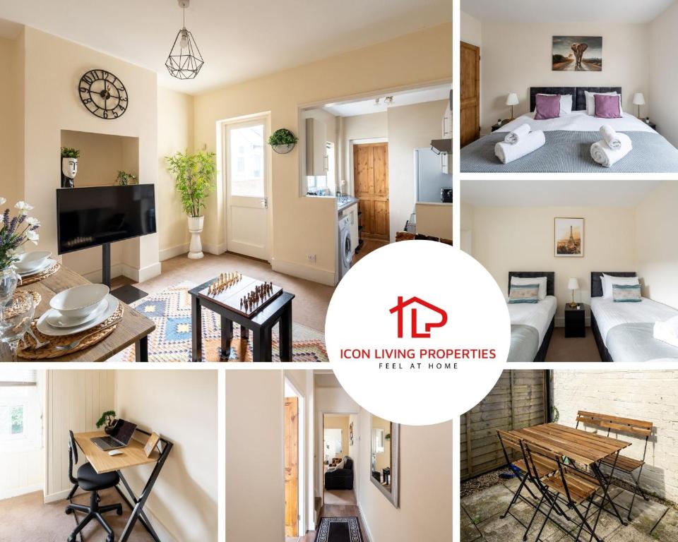 a collage of photos of a room living properties at Edgehill City Centre Haven By Icon Living Properties Short Lets & Serviced Accommodation Reading in Reading