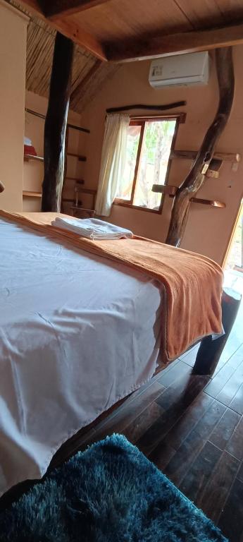 a bedroom with a large bed with a window at El Pajas in Puerto Velasco Ibarra